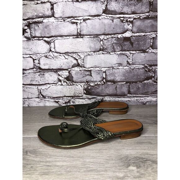 Via Spiga Metallic Green Leather Braided Flats Sandals Women’s Sz 8.5M US/39EU - Picture 14 of 16